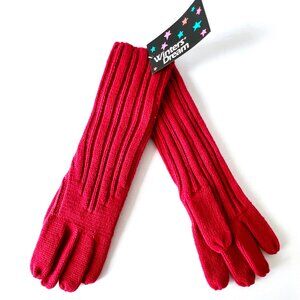 Vintage Winters Dream Long Red Knitted Gloves, One Size, Never Worn w/ Tags!